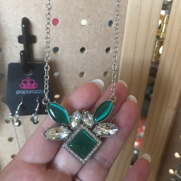 Short emerald green moonstone necklace.